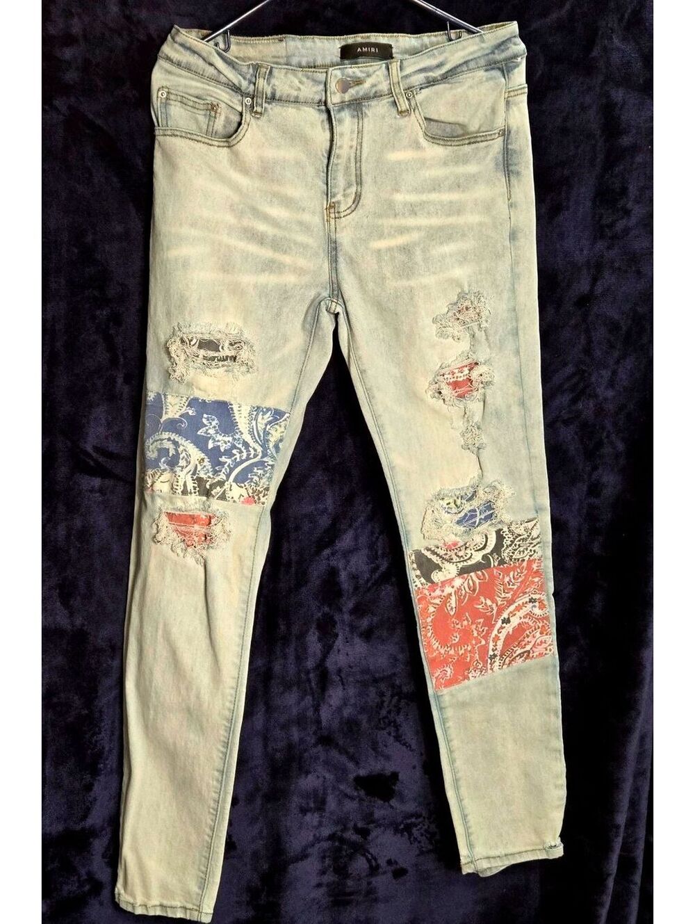 Amiri Pajama Art Patch Skinny Jeans In Light Vintage - Gem